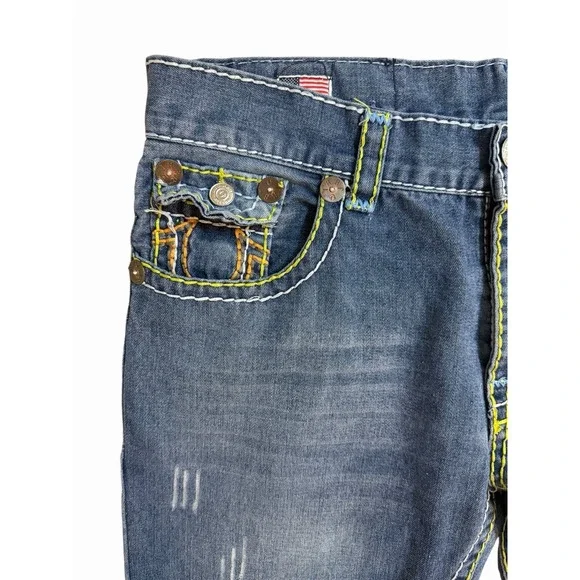 True‎ Religion Y2K Denim Jeans 36 Multicolor Billie Rope Stitch Straight Leg
